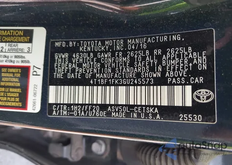 2016 Toyota Camry Se z USA, uszkodzony, nr VIN 4T1BF1FK3GU245573